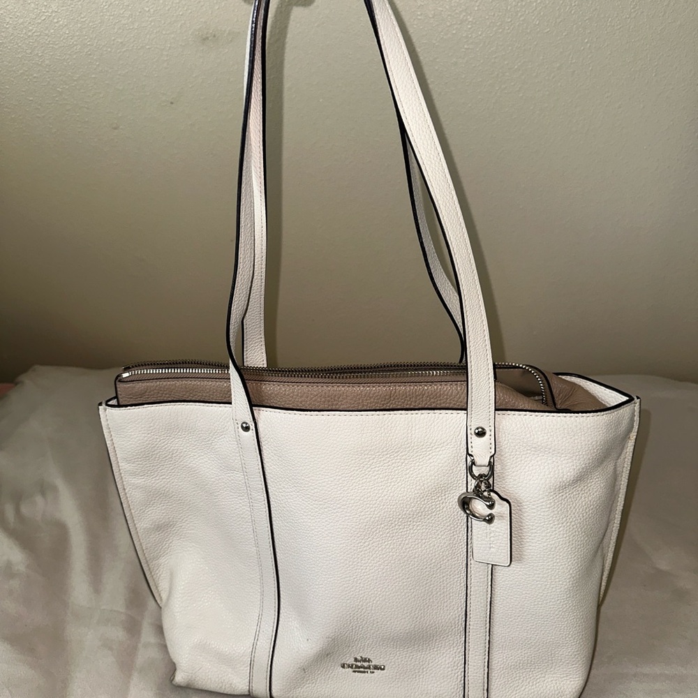 Coach May Tote Bag in White Leather with Beige Interior